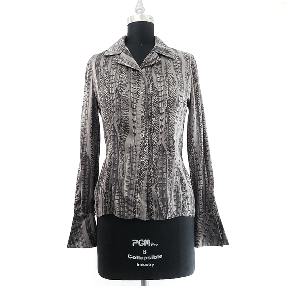 RARE Vintage Valentino Silk Feather Button Down Blouse - Picture 1 of 10